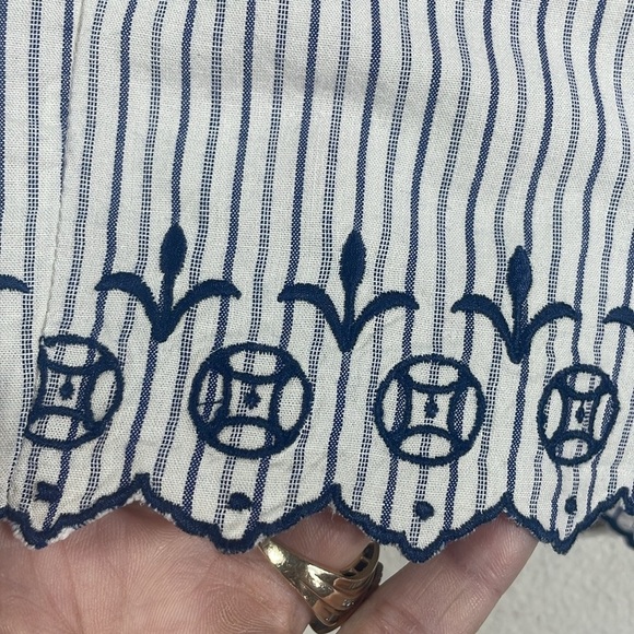 Madewell‎ Sleep Shorts, Jardin Stripe Embroidered Scalloped Hem with Pockets,M - Picture 4 of 11